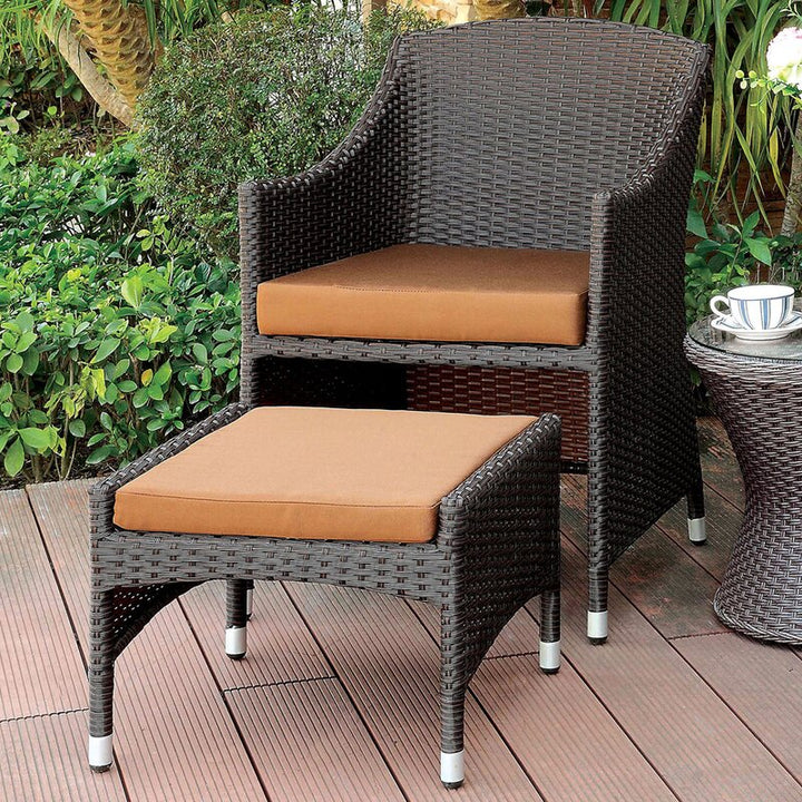 Ava Outdoor Patio Seating Set 2 Chairs 2 Ottoman and Table Set (Dark Brown)