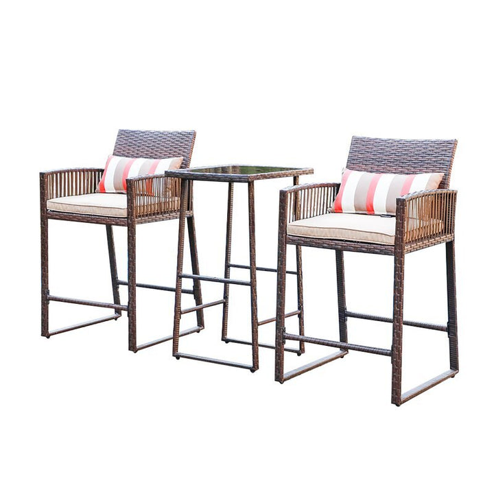 Florentino Outdoor Patio Bar Sets 2 Chairs and 1 Table (Brown)