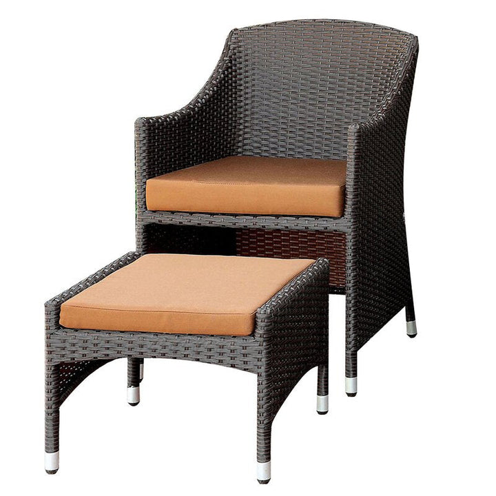 Ava Outdoor Patio Seating Set 2 Chairs 2 Ottoman and Table Set (Dark Brown)