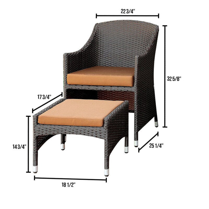 Ava Outdoor Patio Seating Set 2 Chairs 2 Ottoman and Table Set (Dark Brown)