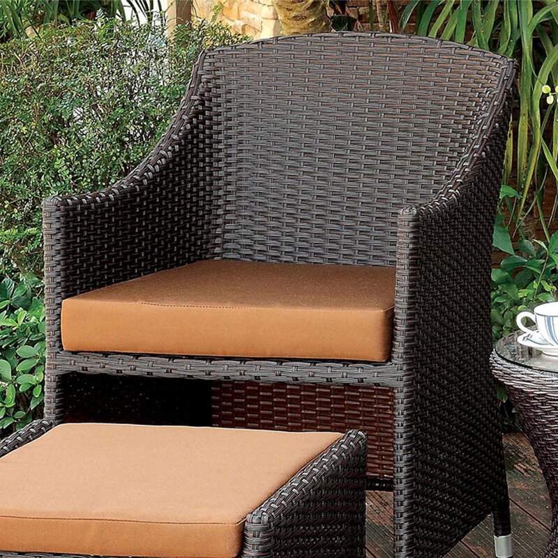 Ava Outdoor Patio Seating Set 2 Chairs 2 Ottoman and Table Set (Dark Brown)