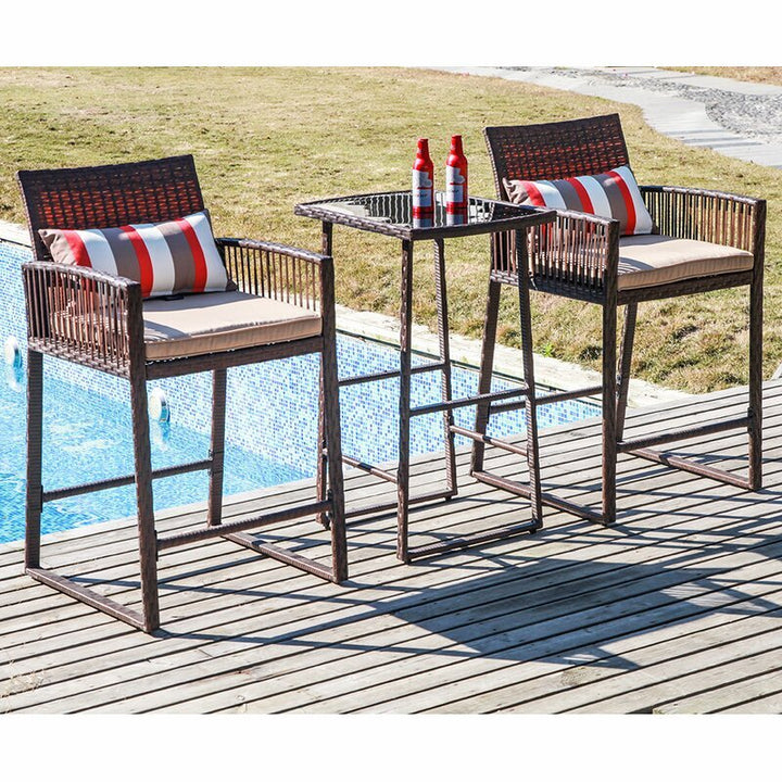 Florentino Outdoor Patio Bar Sets 2 Chairs and 1 Table (Brown)