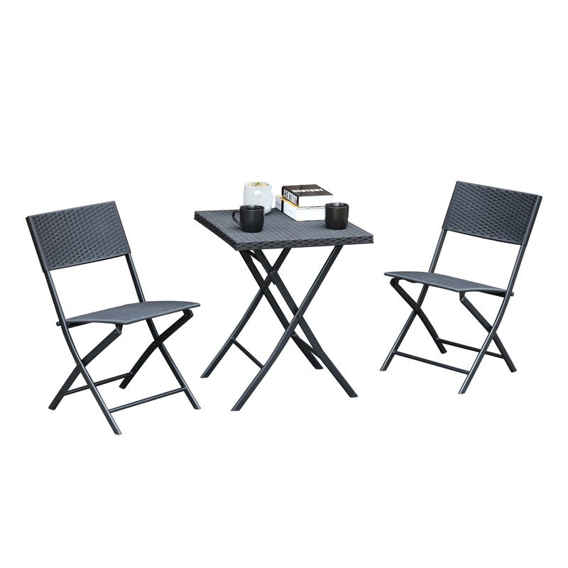 Ahou Outdoor Patio Seating Set 2 Chairs and 1 Table Set (Black)