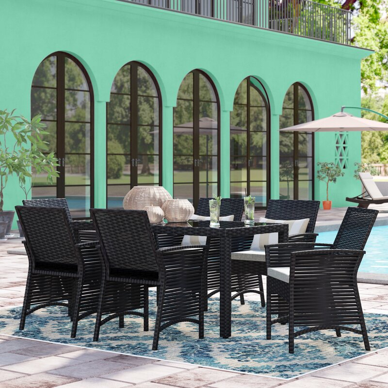 Palermo Outdoor Patio Dining Set 6 Chairs and 1 Table (Black)