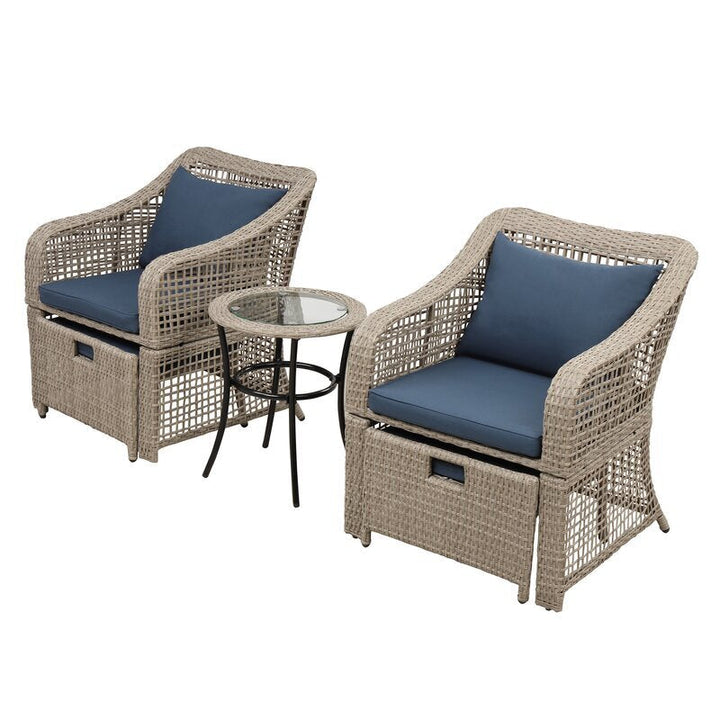 Chou OUTDOOR PATIO SEATING SET 2 CHAIRS 2 OTTOMAN AND TABLE SET (BROWN)