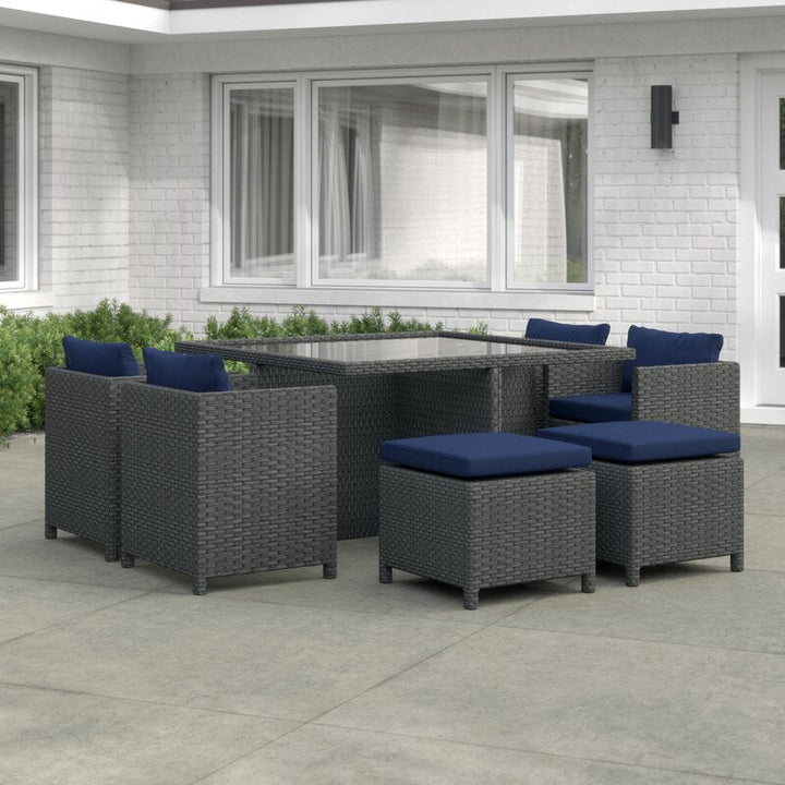 Teodoro Outdoor Patio Dining Set 4 Chairs, 4 Ottoman and 1 Table (﻿Grey)