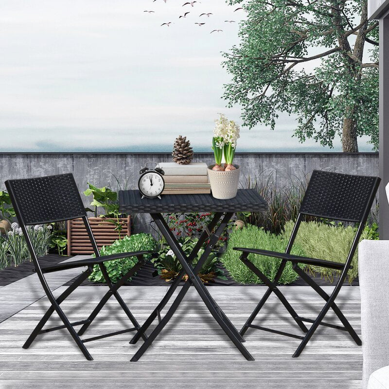 Ahou Outdoor Patio Seating Set 2 Chairs and 1 Table Set (Black)
