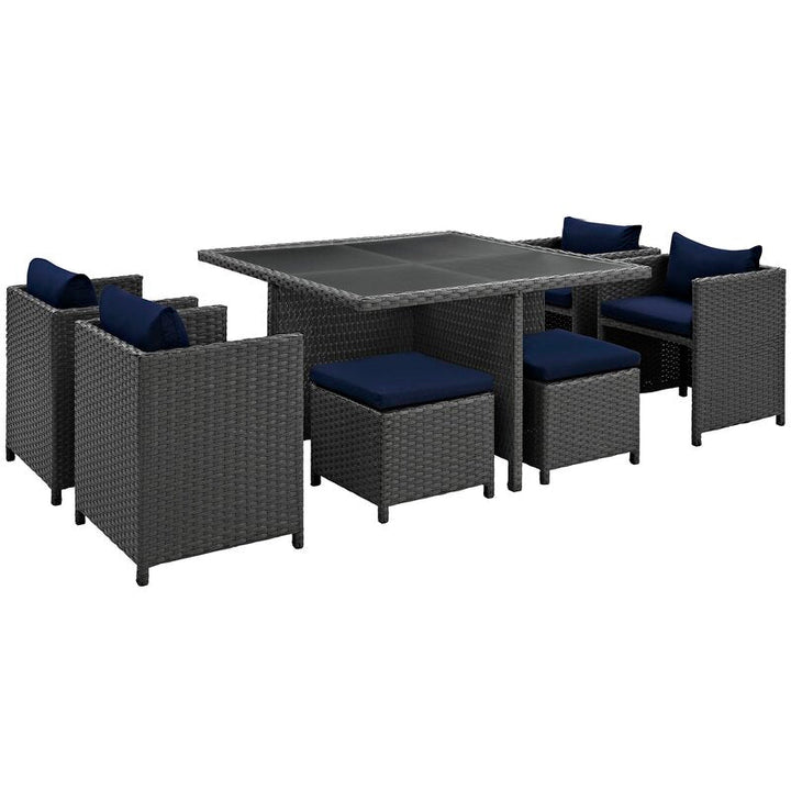 Teodoro Outdoor Patio Dining Set 4 Chairs, 4 Ottoman and 1 Table (﻿Grey)