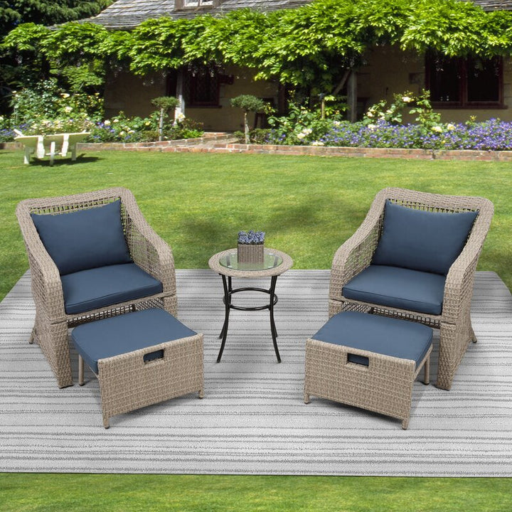 Chou OUTDOOR PATIO SEATING SET 2 CHAIRS 2 OTTOMAN AND TABLE SET (BROWN)