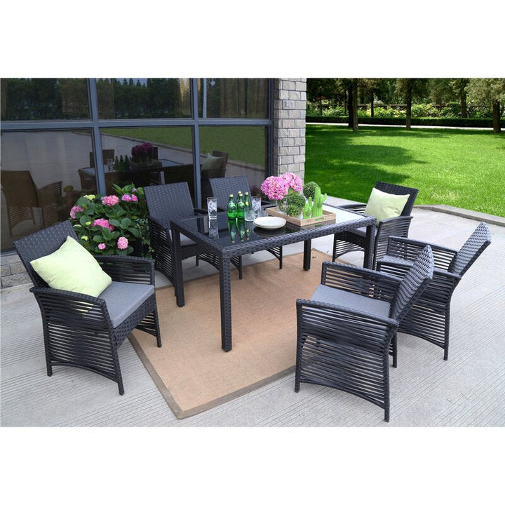 Palermo Outdoor Patio Dining Set 6 Chairs and 1 Table (Black)