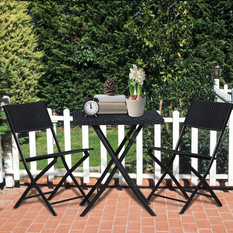 Ahou Outdoor Patio Seating Set 2 Chairs and 1 Table Set (Black)