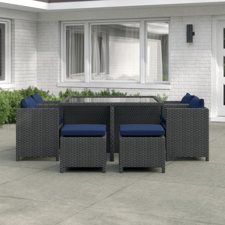 Teodoro Outdoor Patio Dining Set 4 Chairs, 4 Ottoman and 1 Table (﻿Grey)