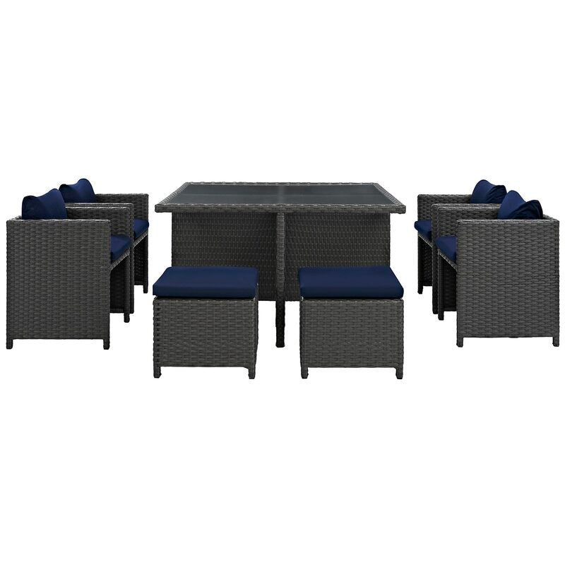 Teodoro Outdoor Patio Dining Set 4 Chairs, 4 Ottoman and 1 Table (﻿Grey)