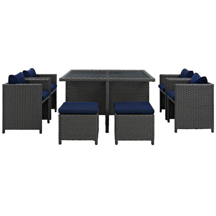 Teodoro Outdoor Patio Dining Set 4 Chairs, 4 Ottoman and 1 Table (﻿Grey)