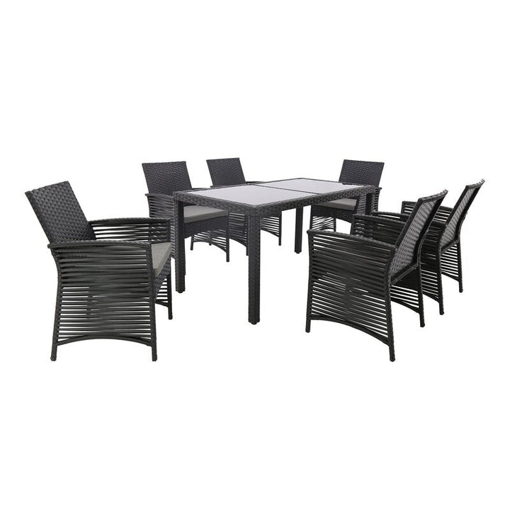 Palermo Outdoor Patio Dining Set 6 Chairs and 1 Table (Black)
