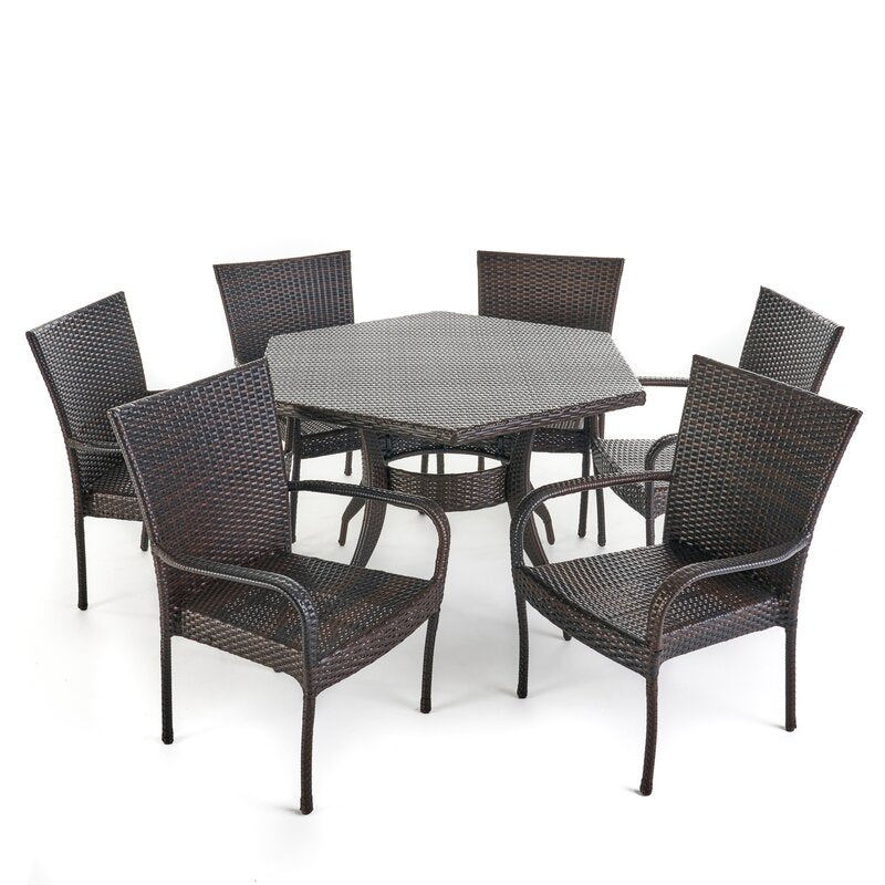 Esposito Outdoor Patio Dining Set 6 Chairs and 1 Table (Brown)