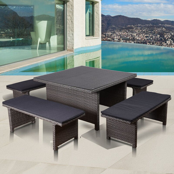 Eula Outdoor Patio Dining Set 4 Stools and 1 Table (Gray)