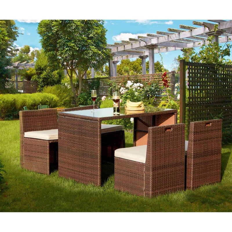 Greco Outdoor Patio Dining Set 4 Chairs and 1 Table (Brown)