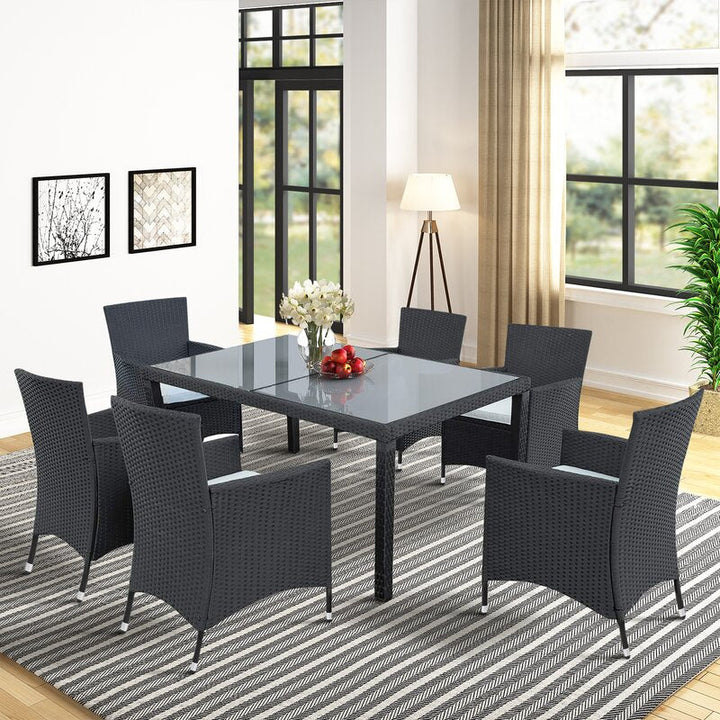 Orso Outdoor Patio Dining Set 6 Chairs and 1 Table (Black)