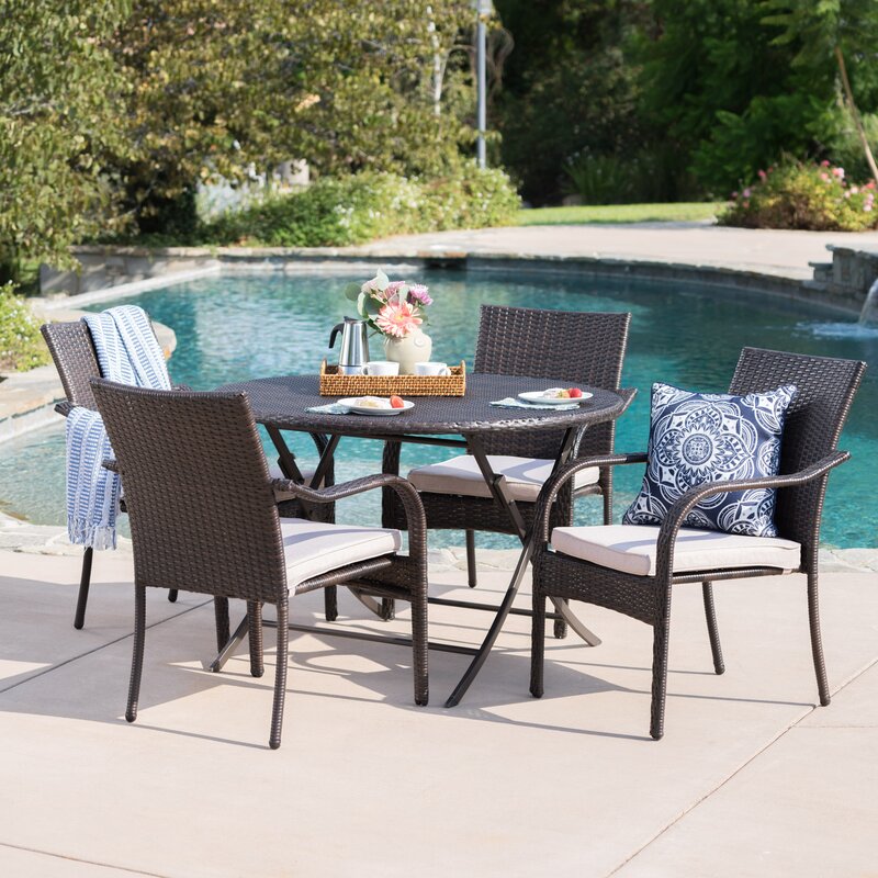 Ferdinando Outdoor Patio Dining Set 4 Chairs and 1 Table (Brown)