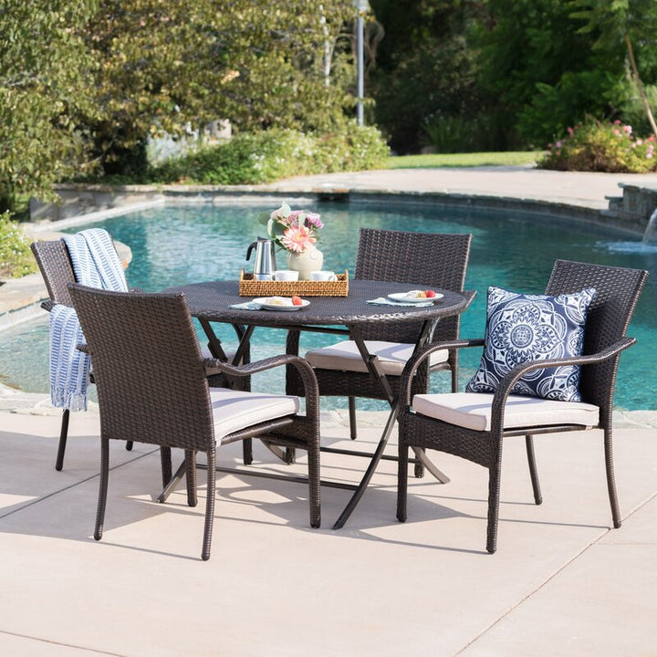 Ferdinando Outdoor Patio Dining Set 4 Chairs and 1 Table (Brown)