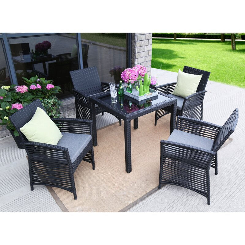 Luca Outdoor Patio Dining Set 4 Chairs and 1 Table (Black)