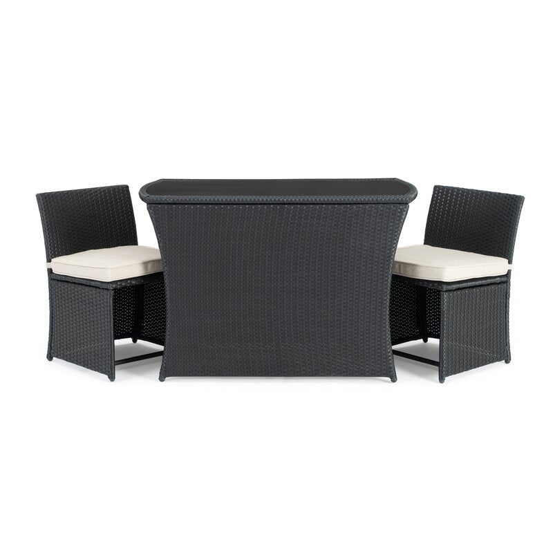 Pru Outdoor Patio Seating Set 2 Chairs and 1 Table Set (Black)