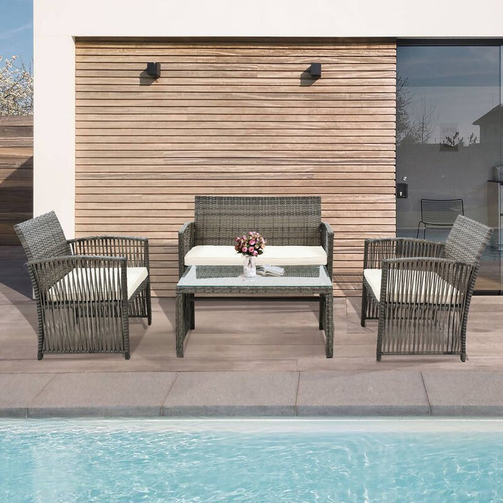 Noele Outdoor Sofa Set 2 Seater, 2 Single seater and 1 Center Table (Silver + White)