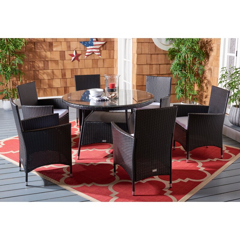 Salvatrice Outdoor Patio Dining Set 6 Chairs and 1 Table (Black)