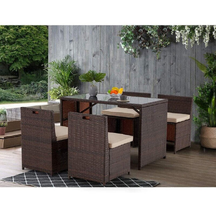 Greco Outdoor Patio Dining Set 4 Chairs and 1 Table (Brown)