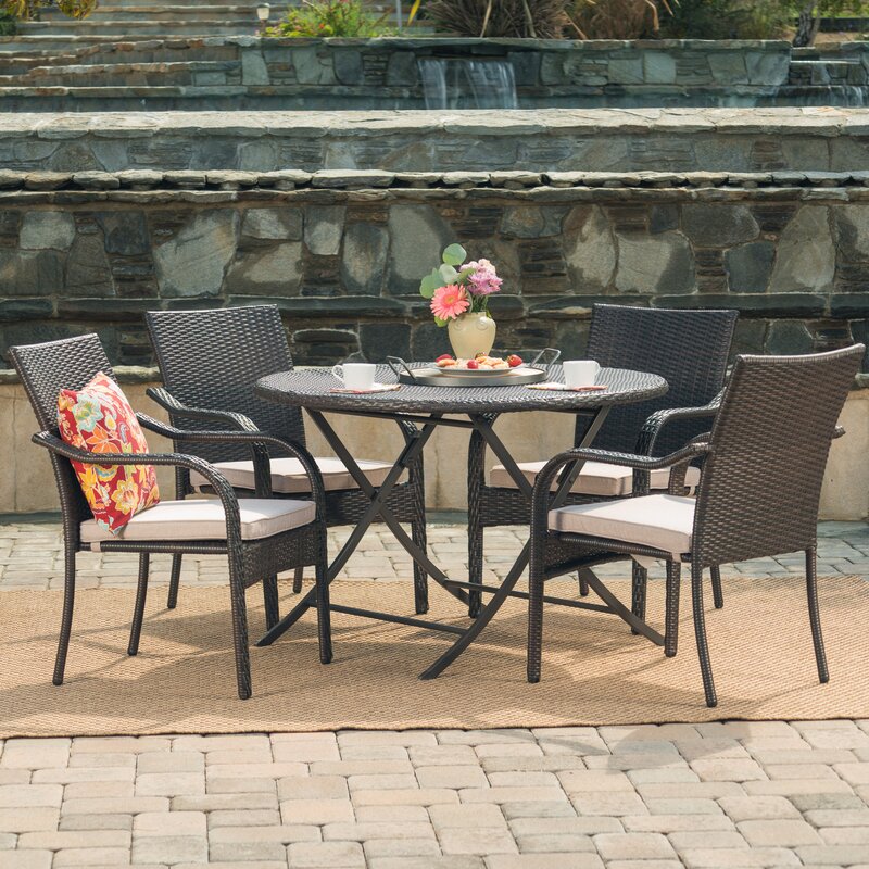Ferdinando Outdoor Patio Dining Set 4 Chairs and 1 Table (Brown)