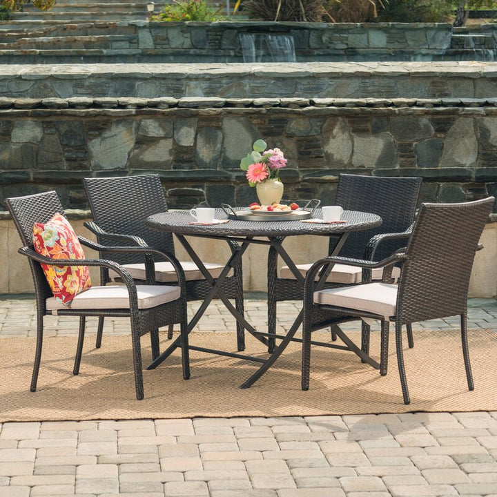 Ferdinando Outdoor Patio Dining Set 4 Chairs and 1 Table (Brown)