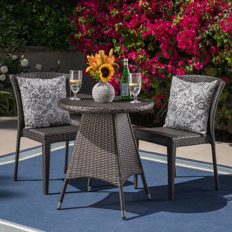 Sammy Outdoor Patio Seating Set 2 Chairs and 1 Table Set (Black)