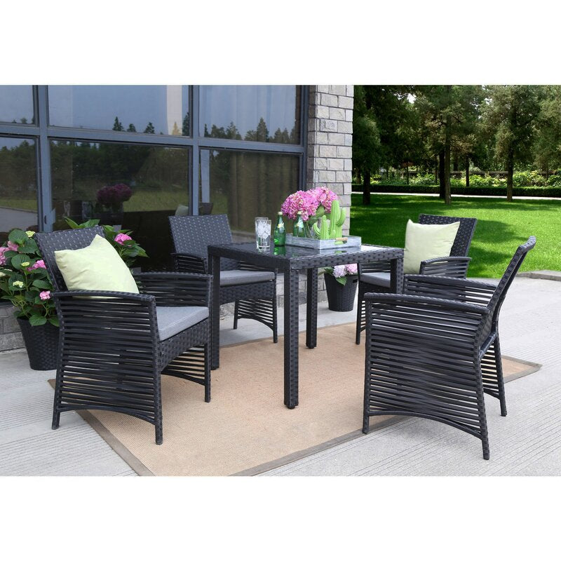 Luca Outdoor Patio Dining Set 4 Chairs and 1 Table (Black)