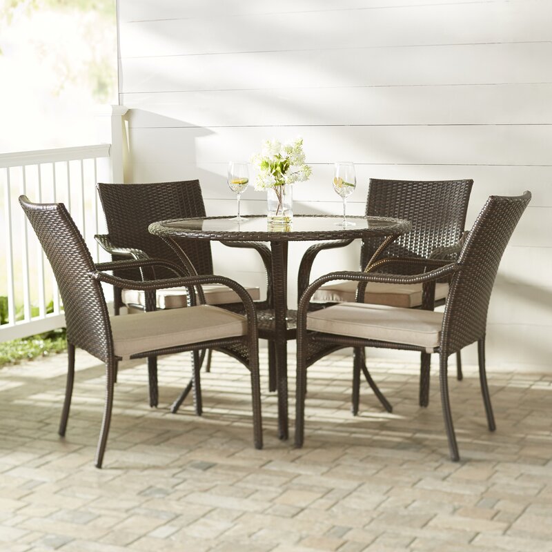 Angelo Outdoor Patio Dining Set 4 Chairs and 1 Table (Brown)
