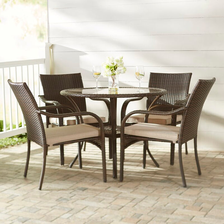 Angelo Outdoor Patio Dining Set 4 Chairs and 1 Table (Brown)