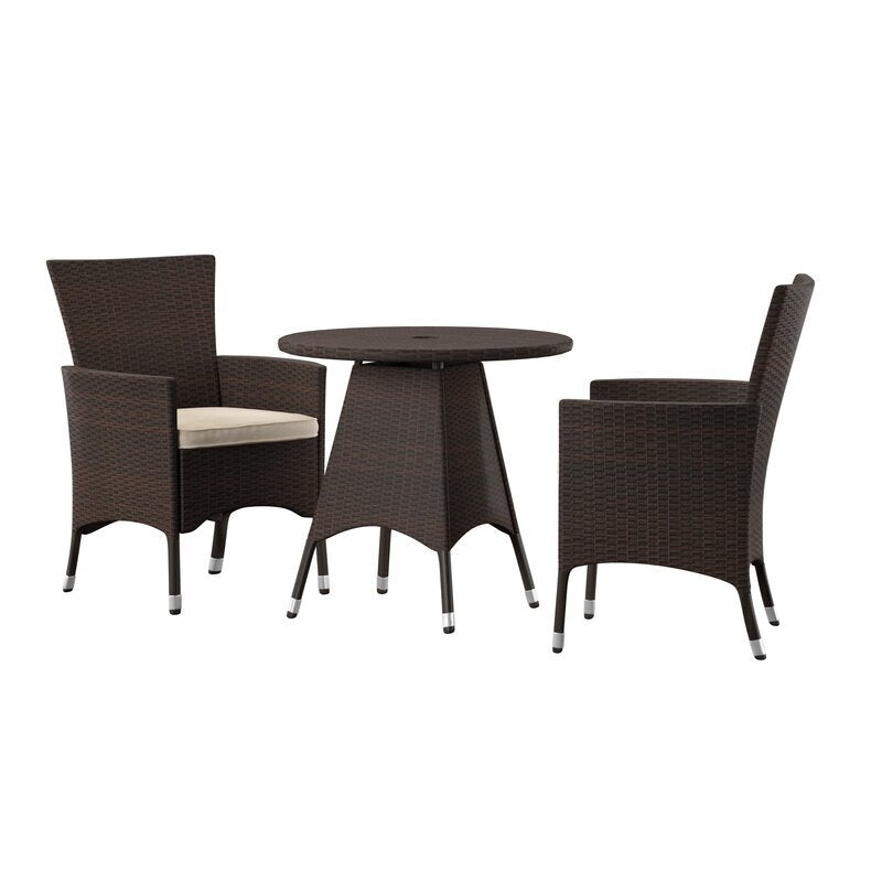 Nitara Outdoor Patio Seating Set 2 Chairs and 1 Table Set (Dark Brown)