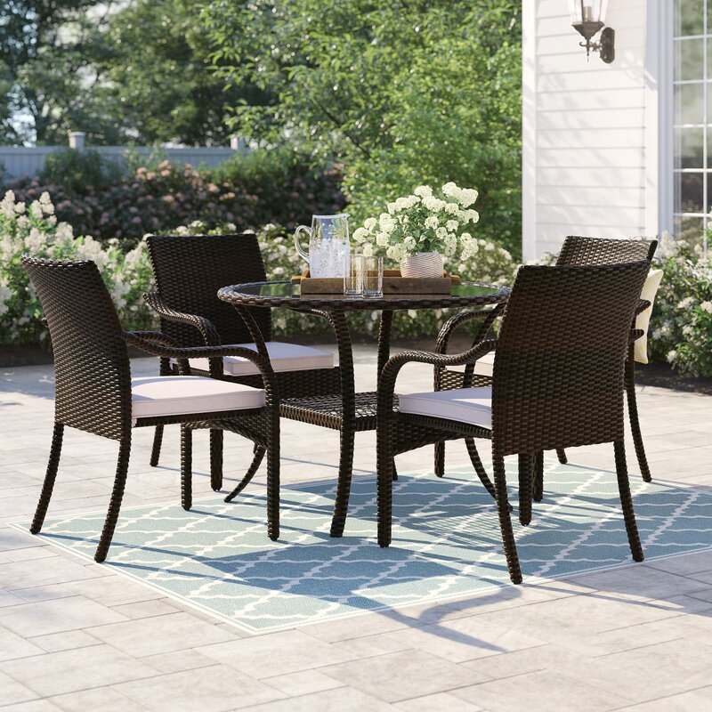Angelo Outdoor Patio Dining Set 4 Chairs and 1 Table (Brown)
