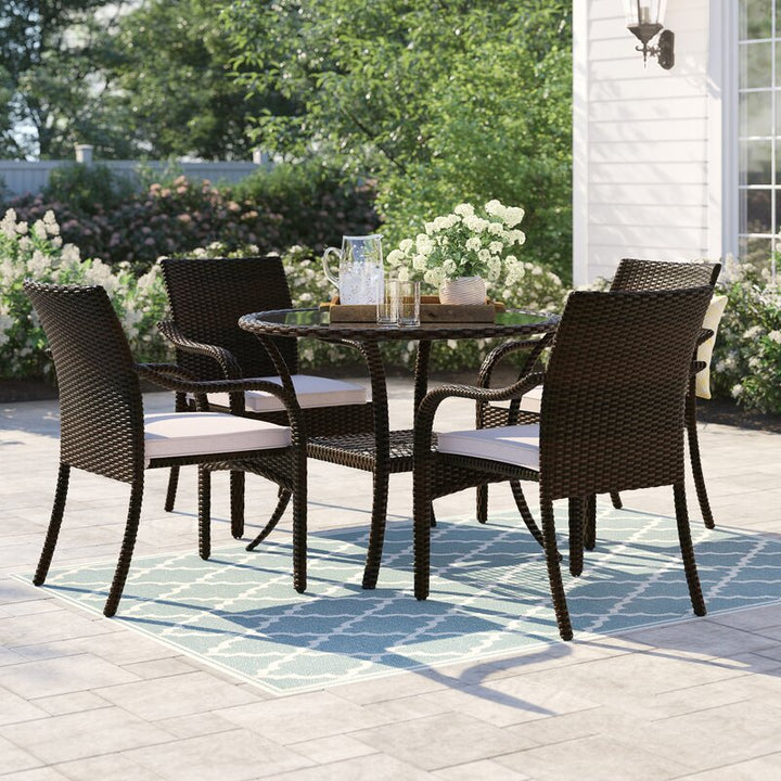 Angelo Outdoor Patio Dining Set 4 Chairs and 1 Table (Brown)