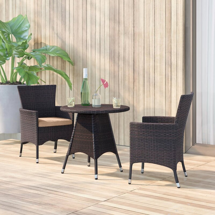 Nitara Outdoor Patio Seating Set 2 Chairs and 1 Table Set (Dark Brown)