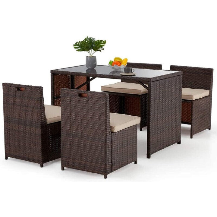 Greco Outdoor Patio Dining Set 4 Chairs and 1 Table (Brown)