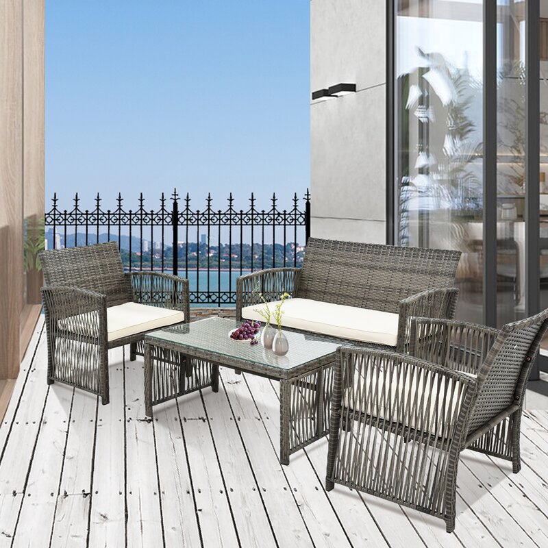 Noele Outdoor Sofa Set 2 Seater, 2 Single seater and 1 Center Table (Silver + White)