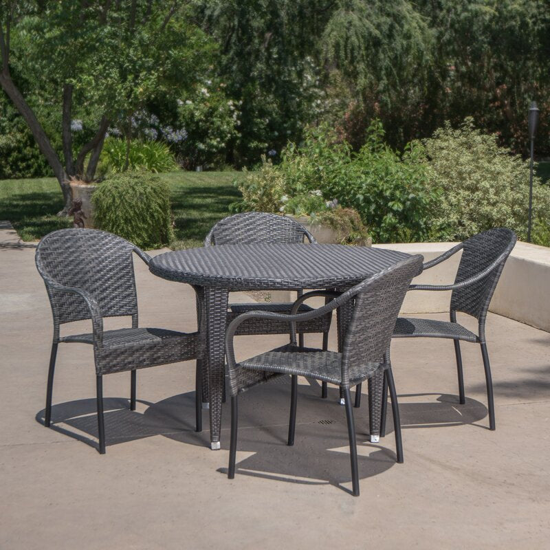 Gelli Outdoor Garden Patio Dining Set 4 Chairs and 1 Table (Gray)