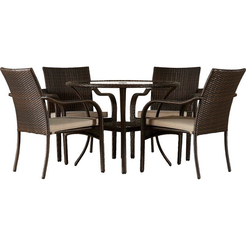 Angelo Outdoor Patio Dining Set 4 Chairs and 1 Table (Brown)