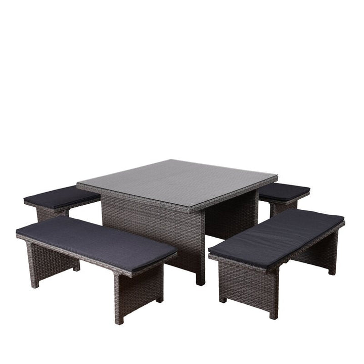 Eula Outdoor Patio Dining Set 4 Stools and 1 Table (Gray)