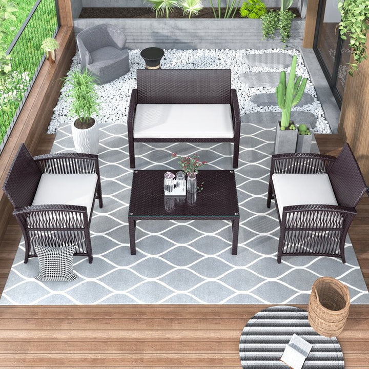 Trevisan Outdoor Sofa Set 2 Seater , 2 Single seater and 1 Center Table (Brown + White)