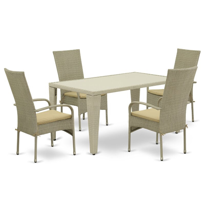 Alessandro Outdoor Patio Dining Set 4 Chairs and 1 Table (Cream)