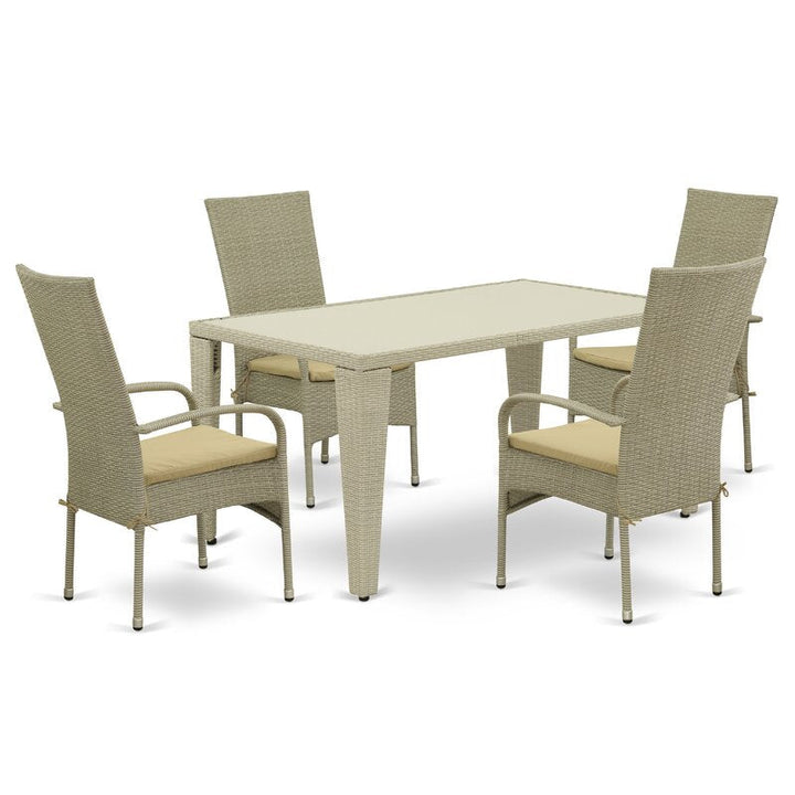 Alessandro Outdoor Patio Dining Set 4 Chairs and 1 Table (Cream)