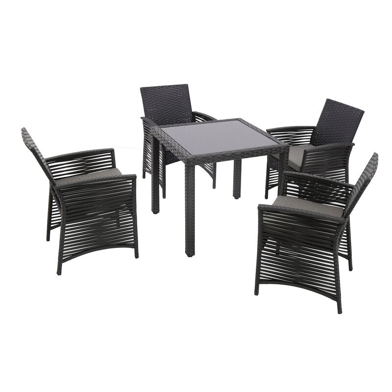 Luca Outdoor Patio Dining Set 4 Chairs and 1 Table (Black)