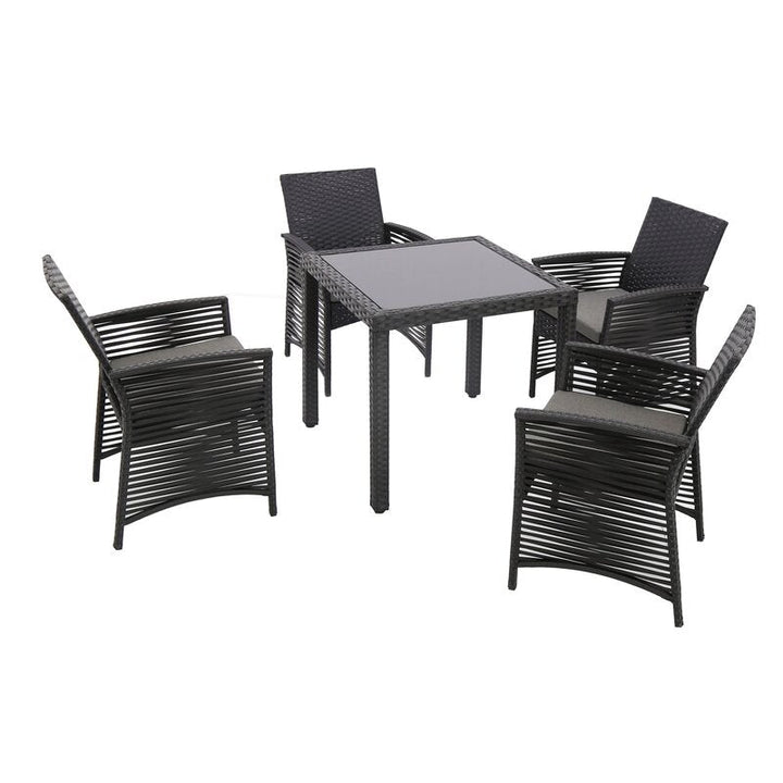 Luca Outdoor Patio Dining Set 4 Chairs and 1 Table (Black)